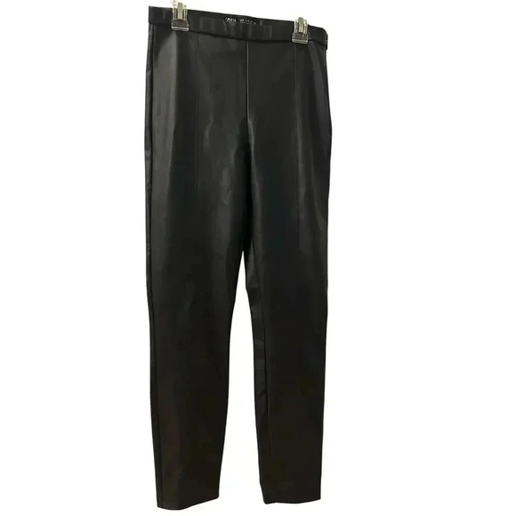 ZARA Faux Leather Side Zip Pants Black Size M - Picture 1 of 7
